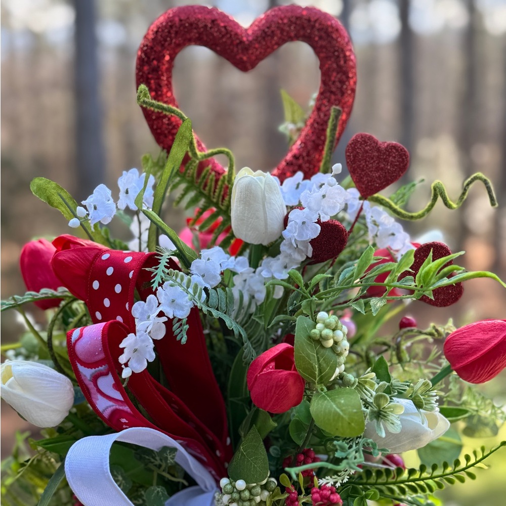 Red and White Real Touch Tulip Floral Arrangement - Picture 6 of 10